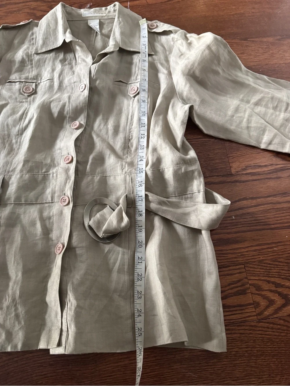 100% linen Beige Tie-Waist Utility Jacket - Women's Jacket & Coats xl - Picture 9 of 9